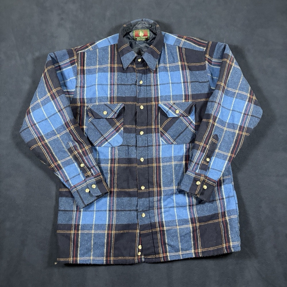 VTG High Sierra Flannel L Shacket Men Blue Orange Quilted Wool Shirt Button Up